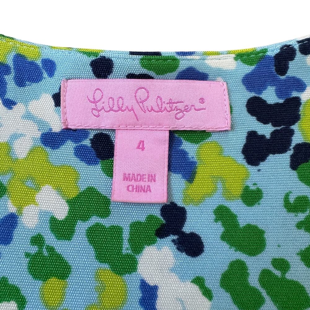 Lilly Pulitzer Silk Jersey Wrap Mini Dress Green Blue Dots - Picture 3 of 10